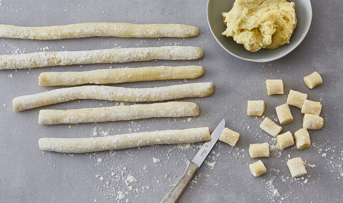 Raw potato dough for gnocchi