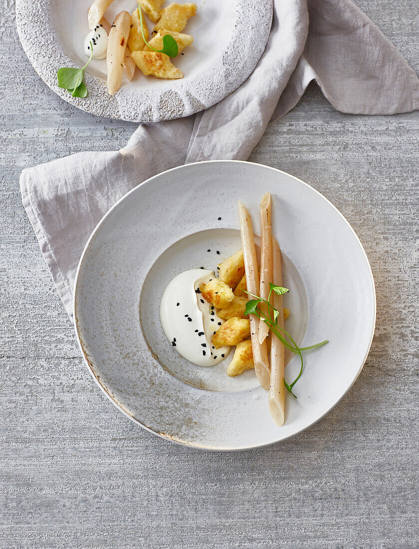 Turnip ricotta gnocchi with salsify and purslane