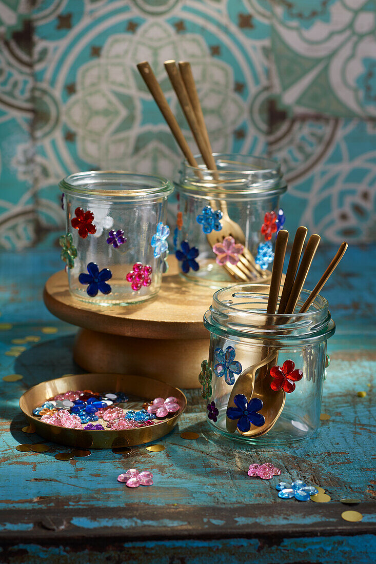 Decorated glass jars for a buffet