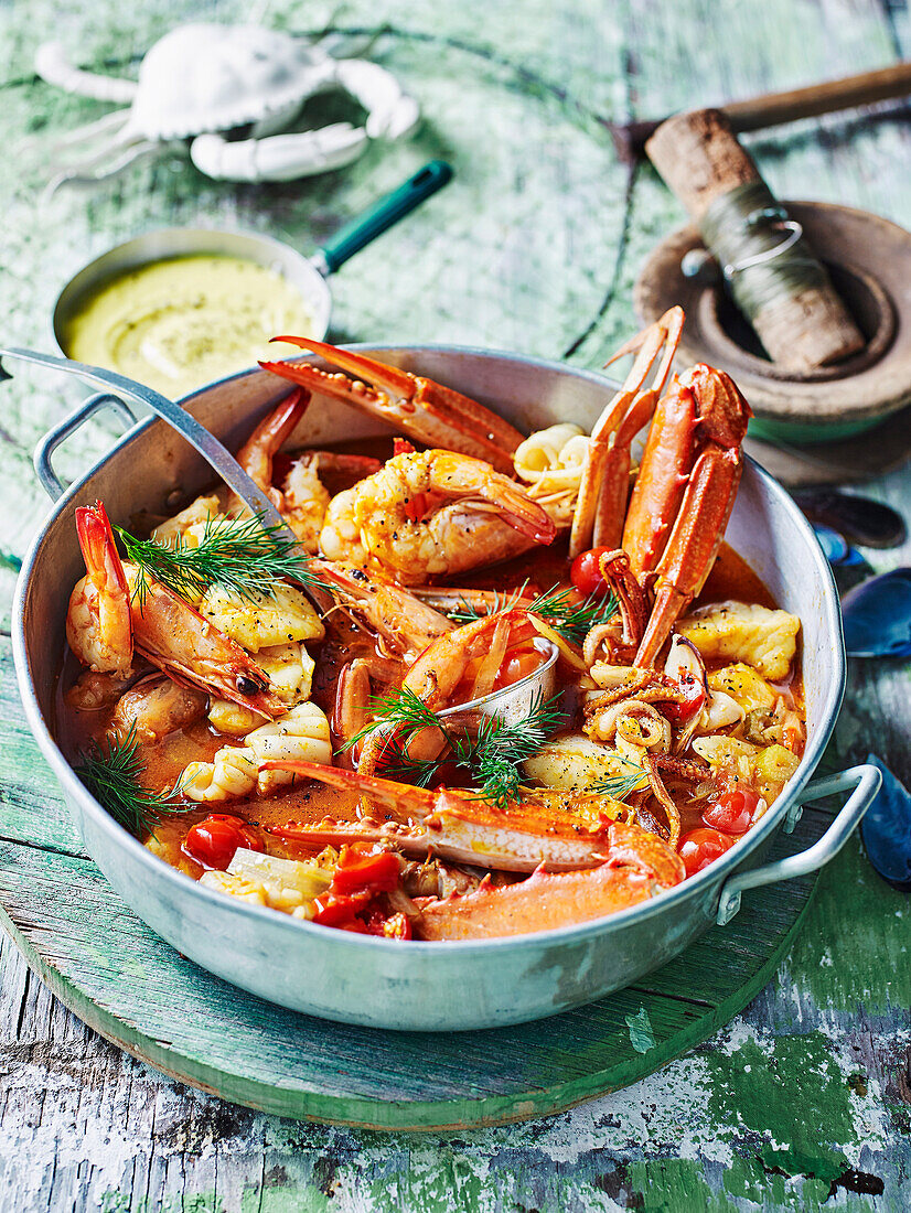 Fisherman's stew with turmeric rouille