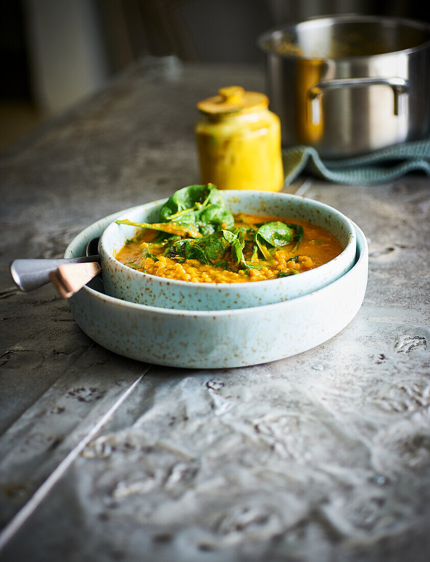 Spinach and lentil dahl
