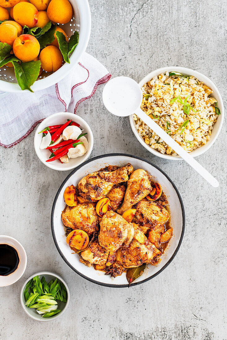 Apricot-ginger chicken with fried rice