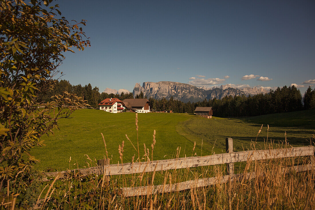 View over fields at Ritten to Schlern, near Bozen, South Tyrol, Italy