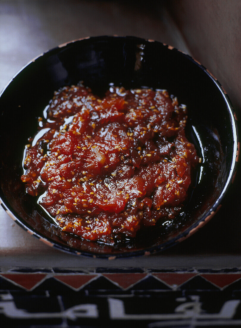 Dish of tomato jam