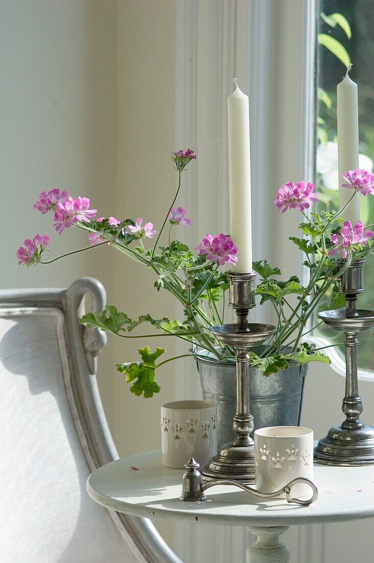 Flower display on a side table