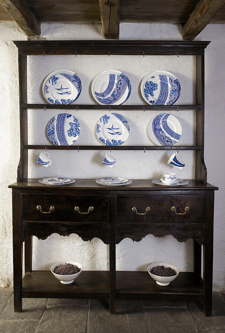 Ornate crockery on shelf