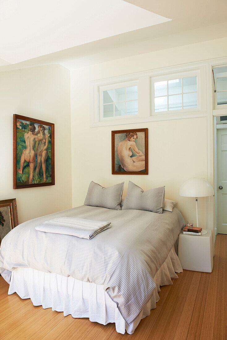 Nude portraiture in double bedroom with laminate floor, Austerlitz, Columbia County, New York, United States