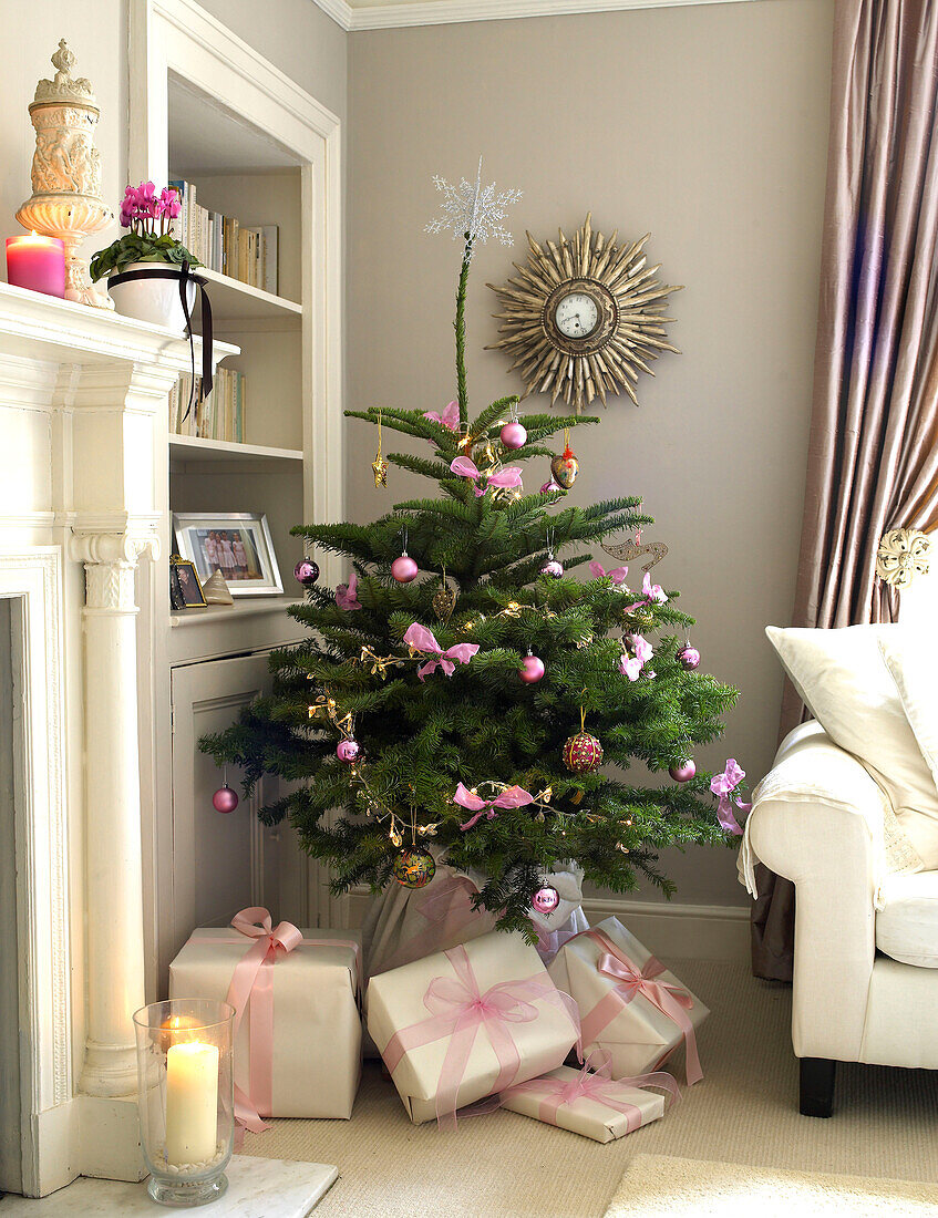 Living room decorated for Christmas