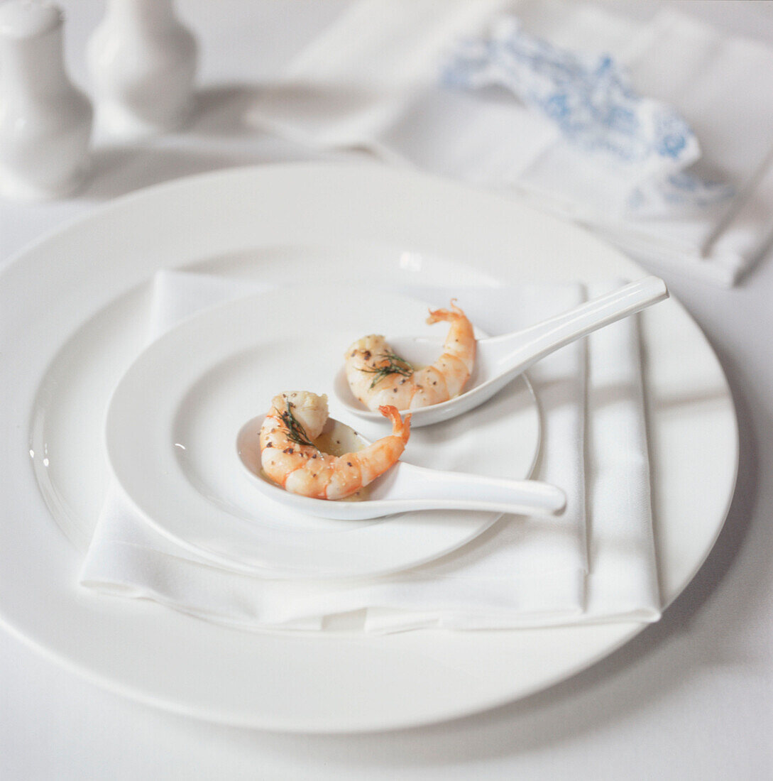 Prawn starter on a white table setting