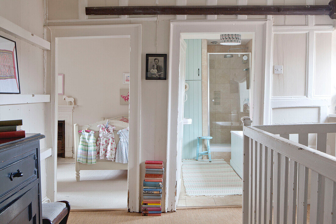 Hallway landing to girls room and bathroom in old UK home