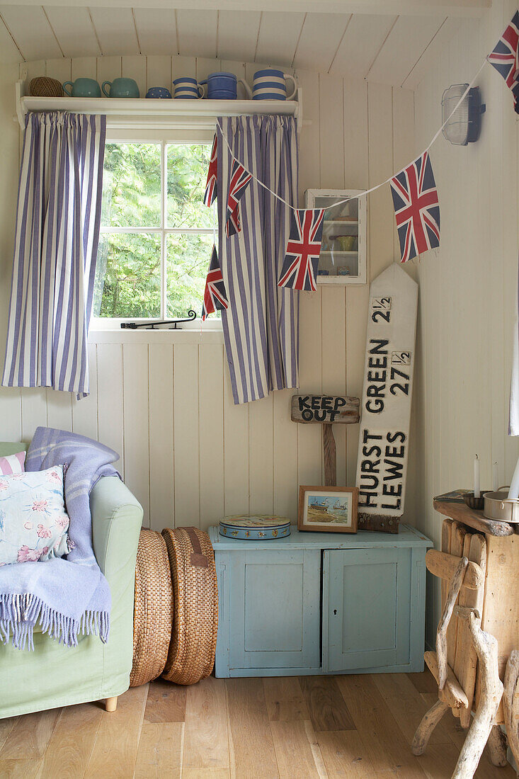 Beach hut interior coastal East Sussex