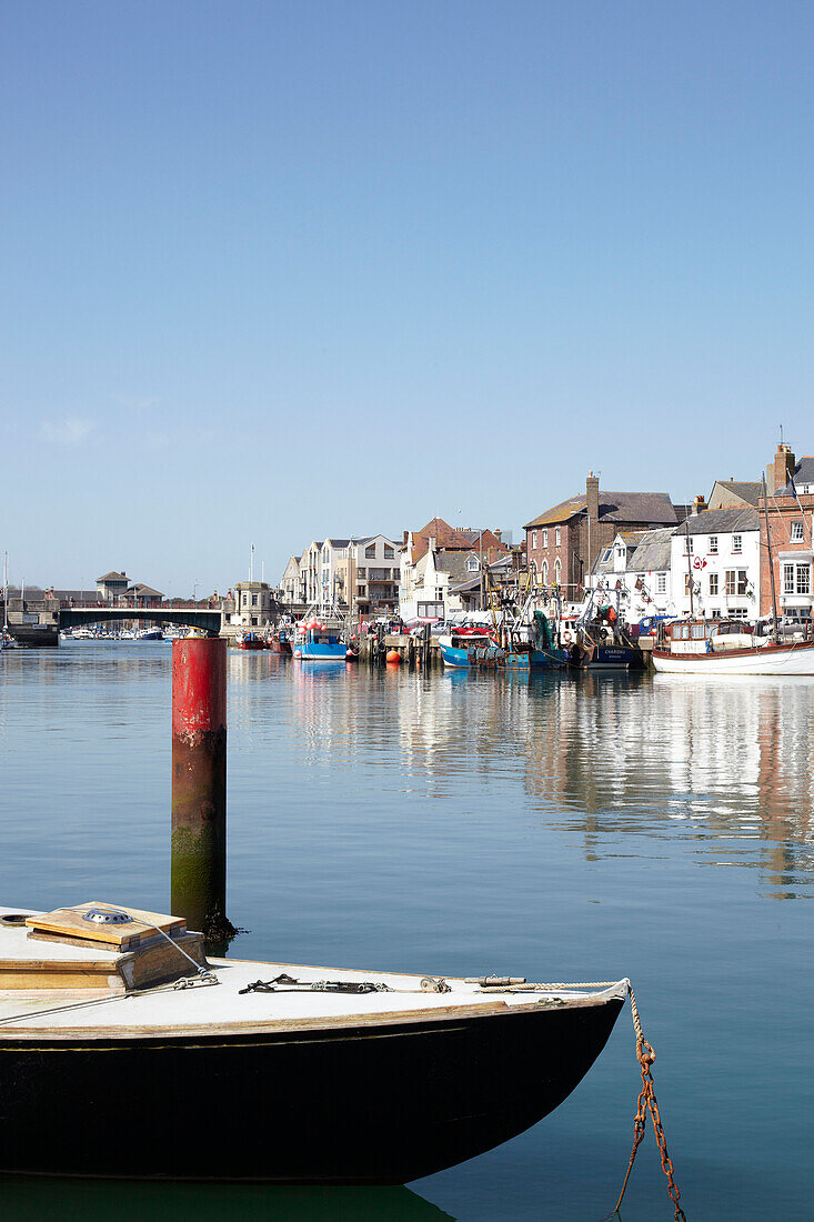 Fishing boat moored in Weymouth harbour, Dorset, UK