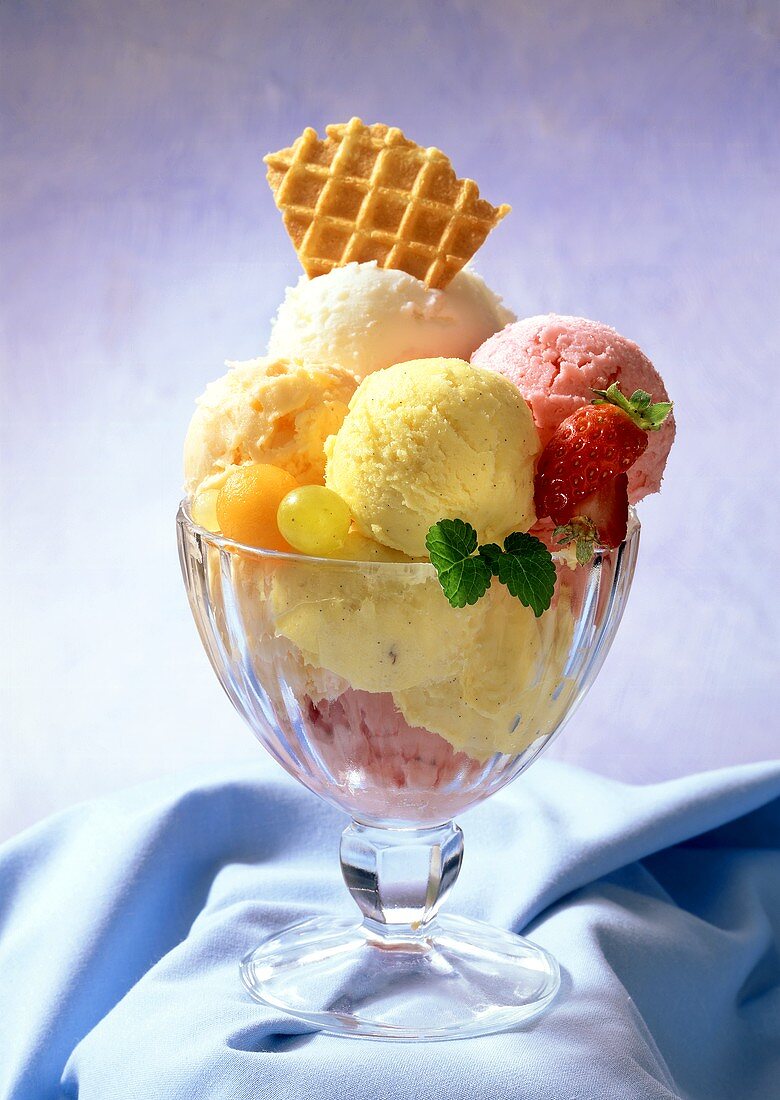 Colorful Scoops of Ice Cream with Fruit
