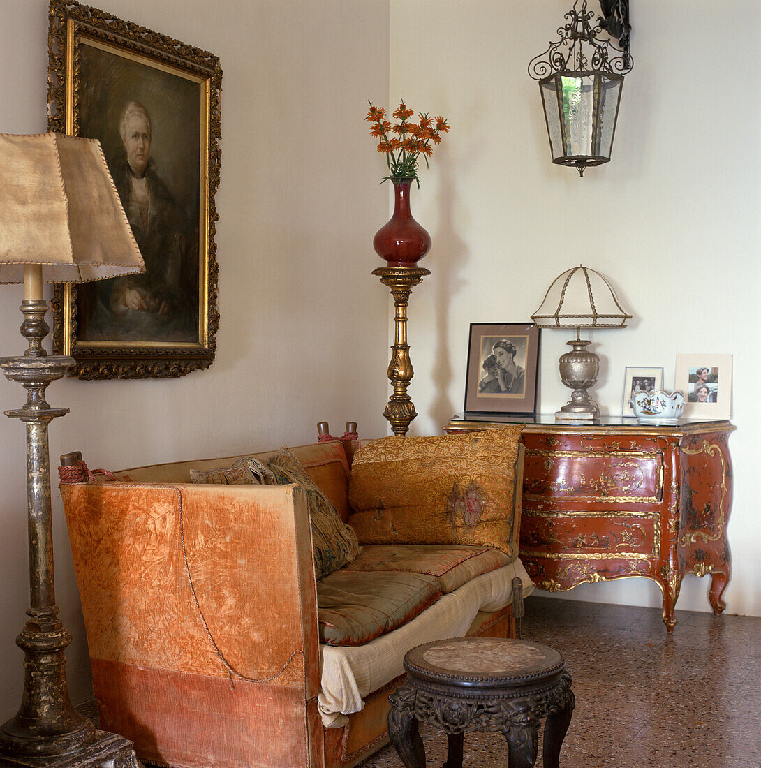 Drop leaf sofa in classic Italian room