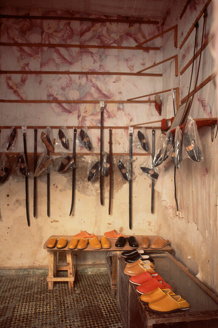 Shoe shop in the medina in fez Morocco