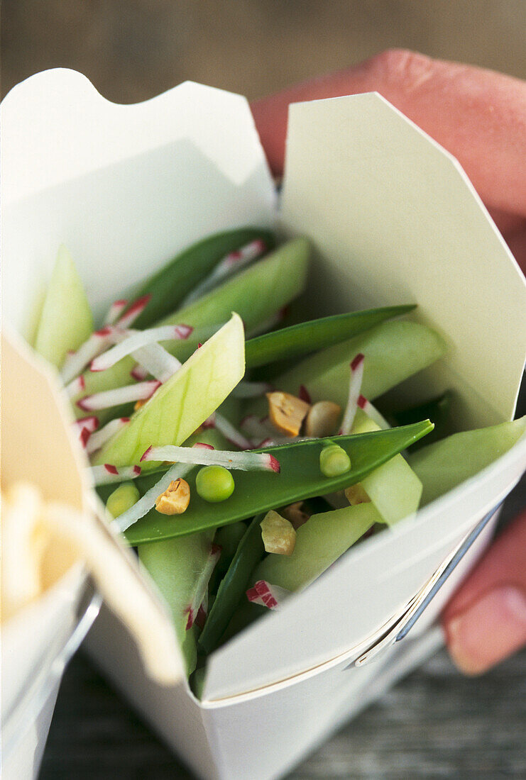 Cucumber sugar snap and radish salad