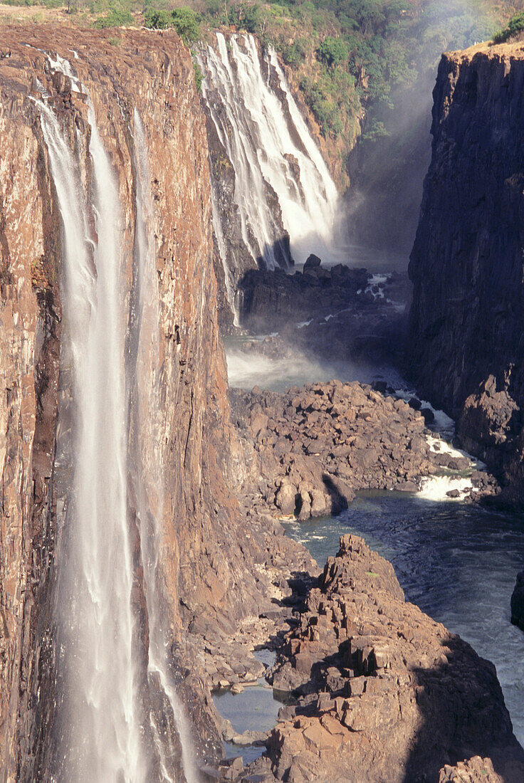 Looking down upon the Victoria Falls or Mosi-oa-Tunya in Zimbabwe
