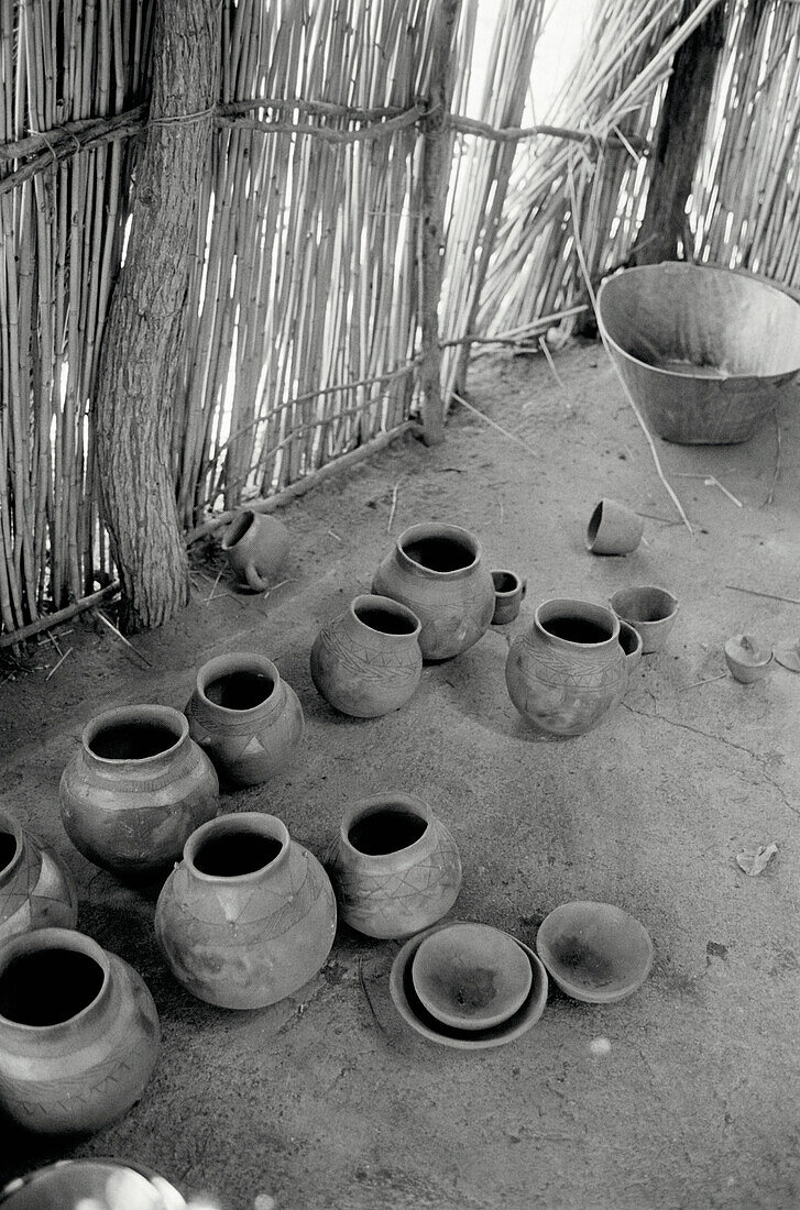 INterior of African hut in the village of Mukunini near the Victoria Falls in Zimbabwe