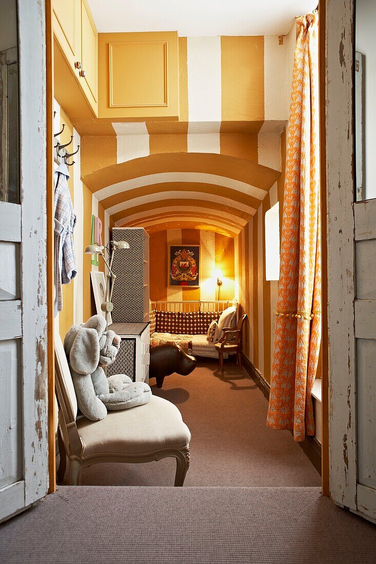 Striped paintwork in hallway of London hime   UK