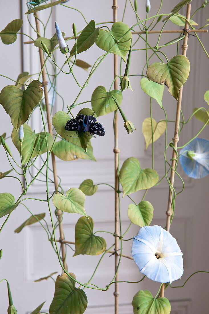 Artificial flowering plant with butterfly in Bordeaux apartment building,  Aquitaine,  France