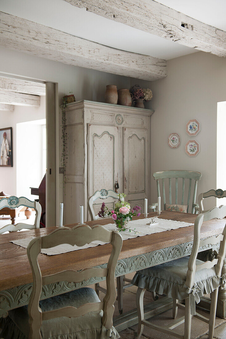 Dining chairs at table in Gustavian style  Dordogne  Perigueux  France