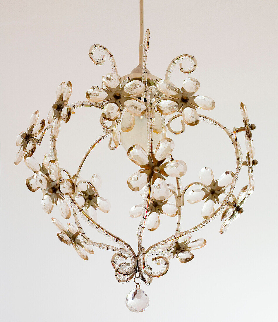 Glass jewelled ceiling lantern in New Malden home, Surrey, England, UK