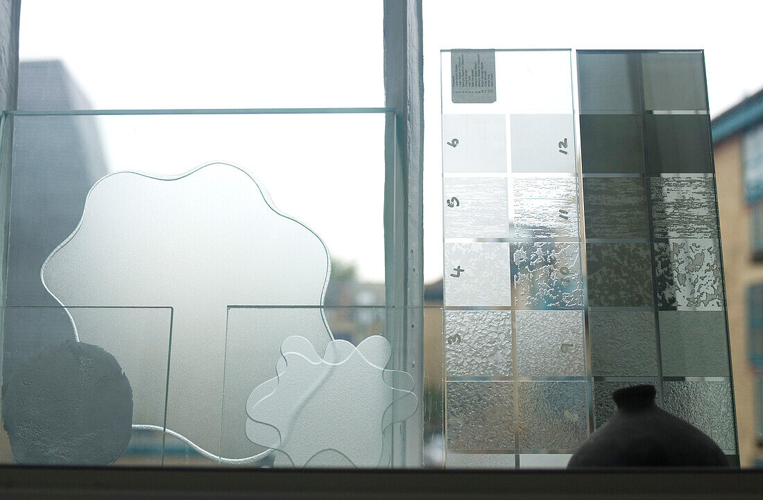 Frosted glass on window sill