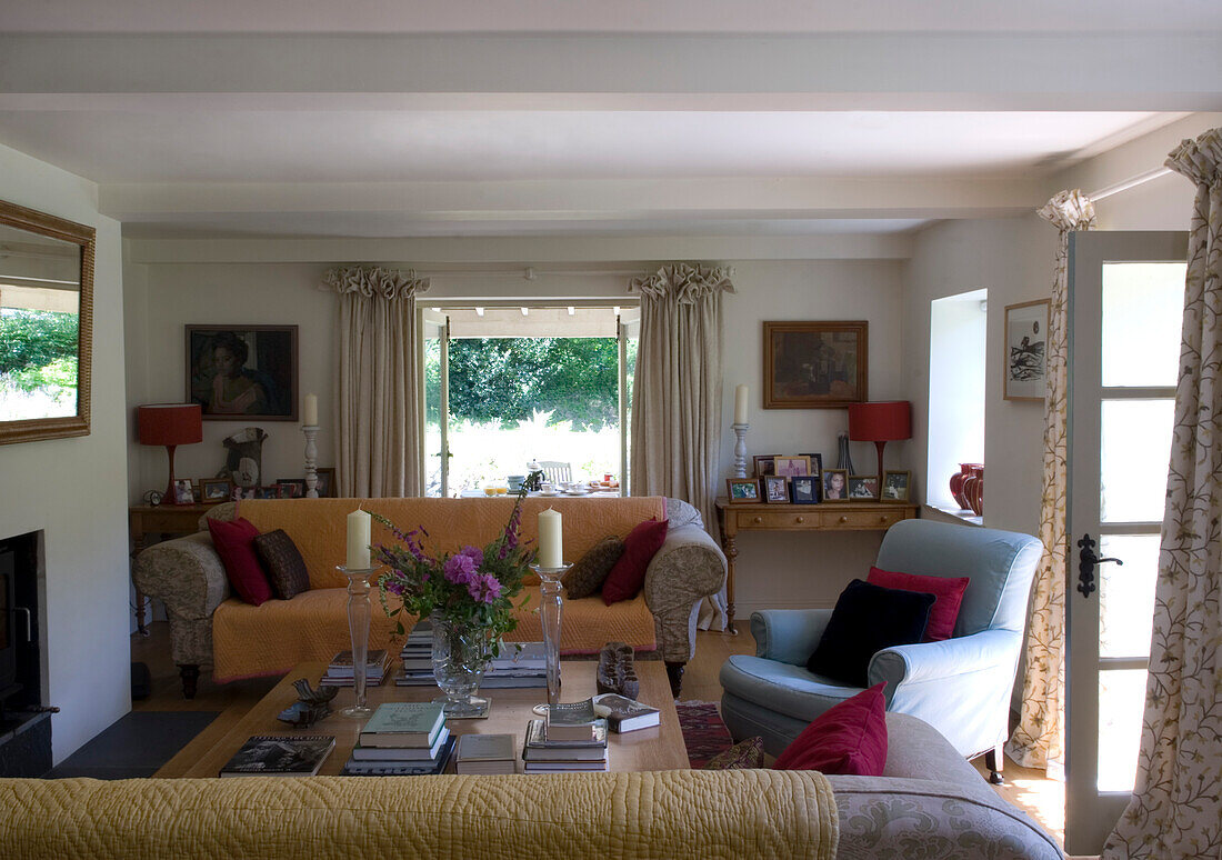 Seating area of living room in converted mill 