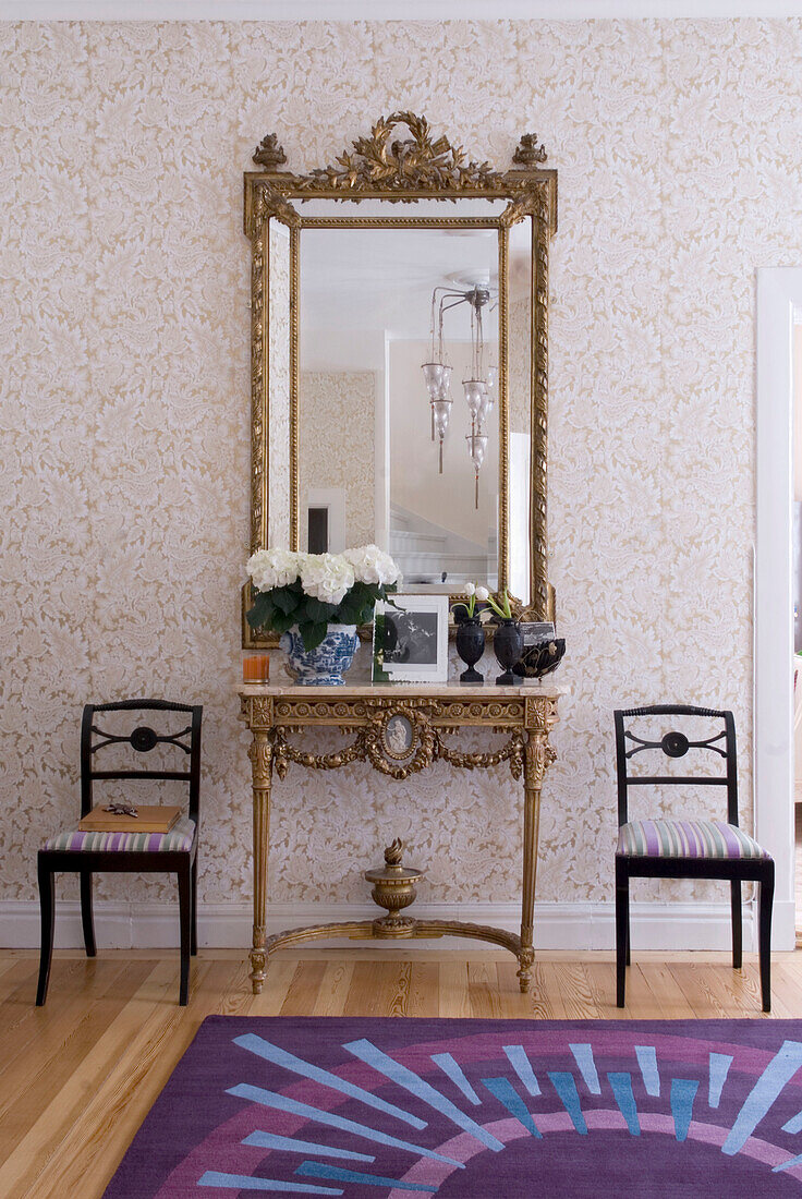 Dressing table in eclectic entrance hall