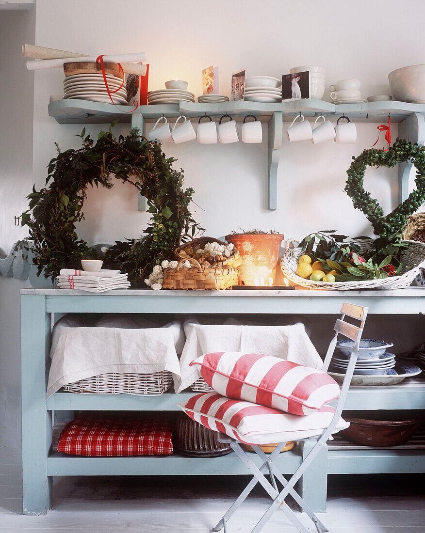 Wreath decorations in kitchen