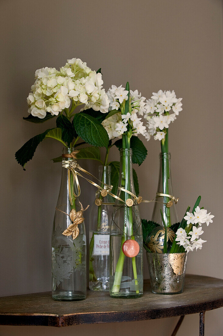 Flower display on a side table