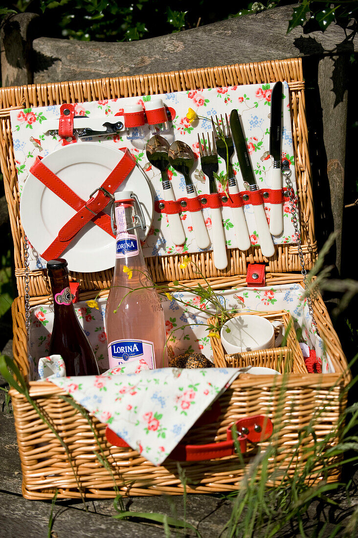 Hamper with picnic stuff