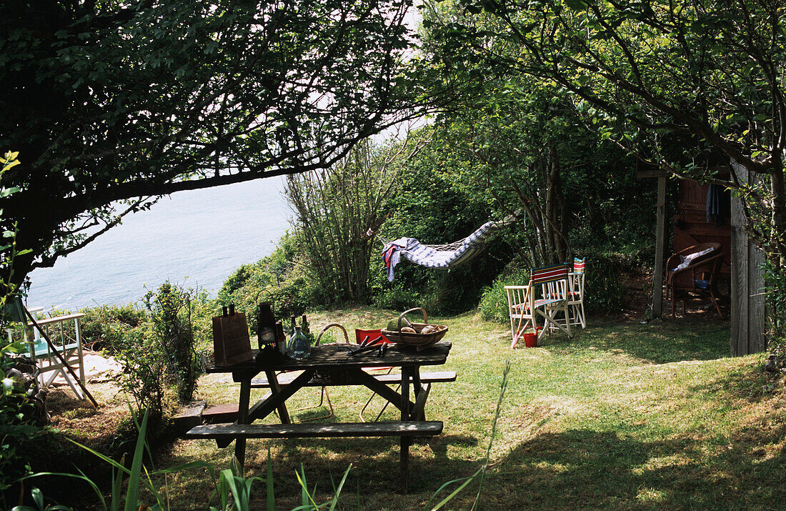 Picnic table at seaside