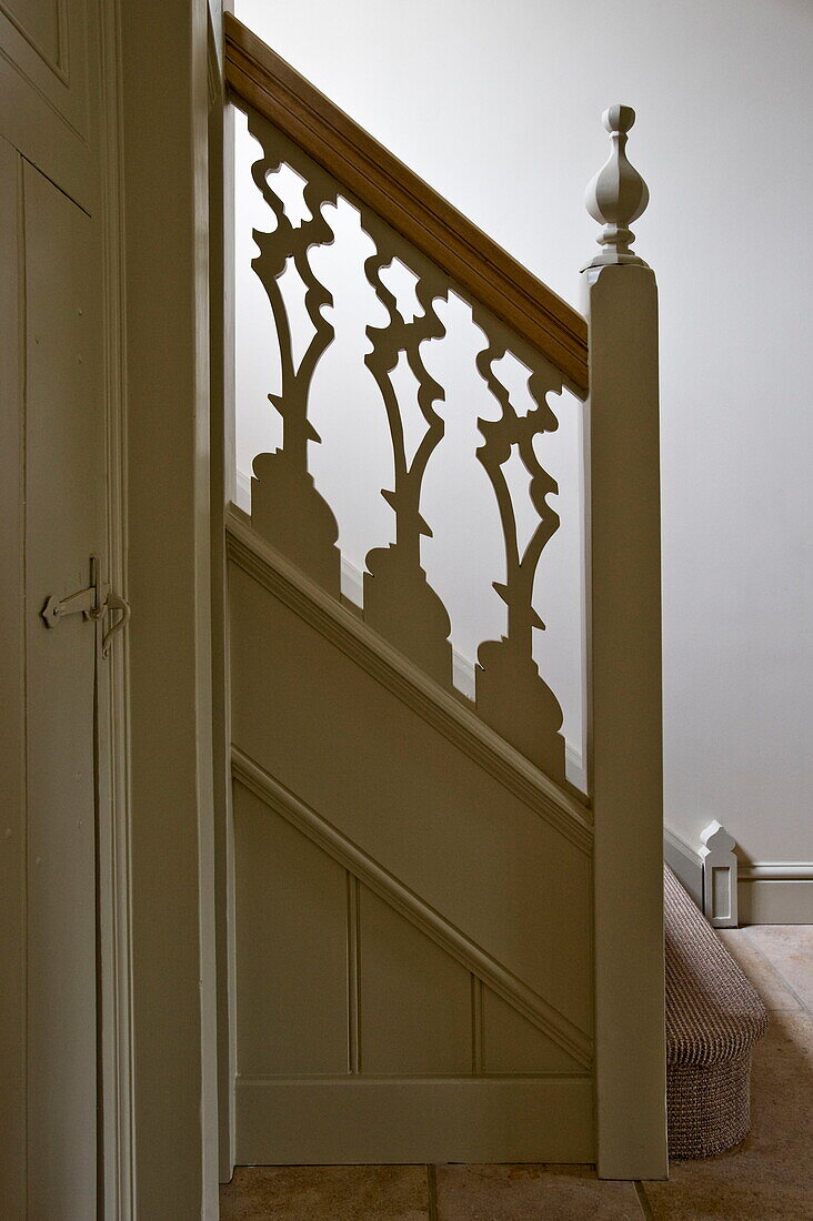 Woodwork in staircase detail of Buckinghamshire home, England, UK