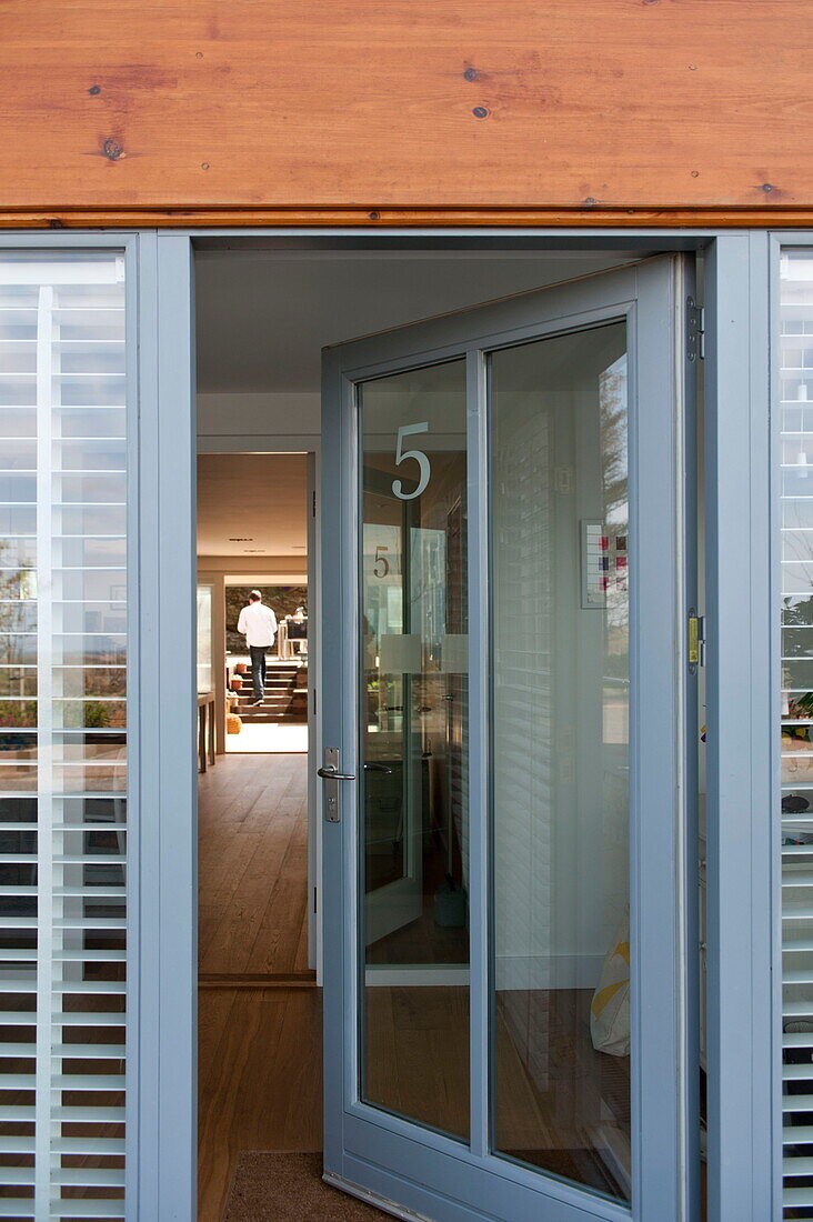 View into detached Wadebridge home through front door, Cornwall, England, UK