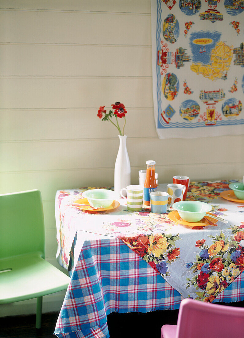 Outdoor living with table setting on patio terrace