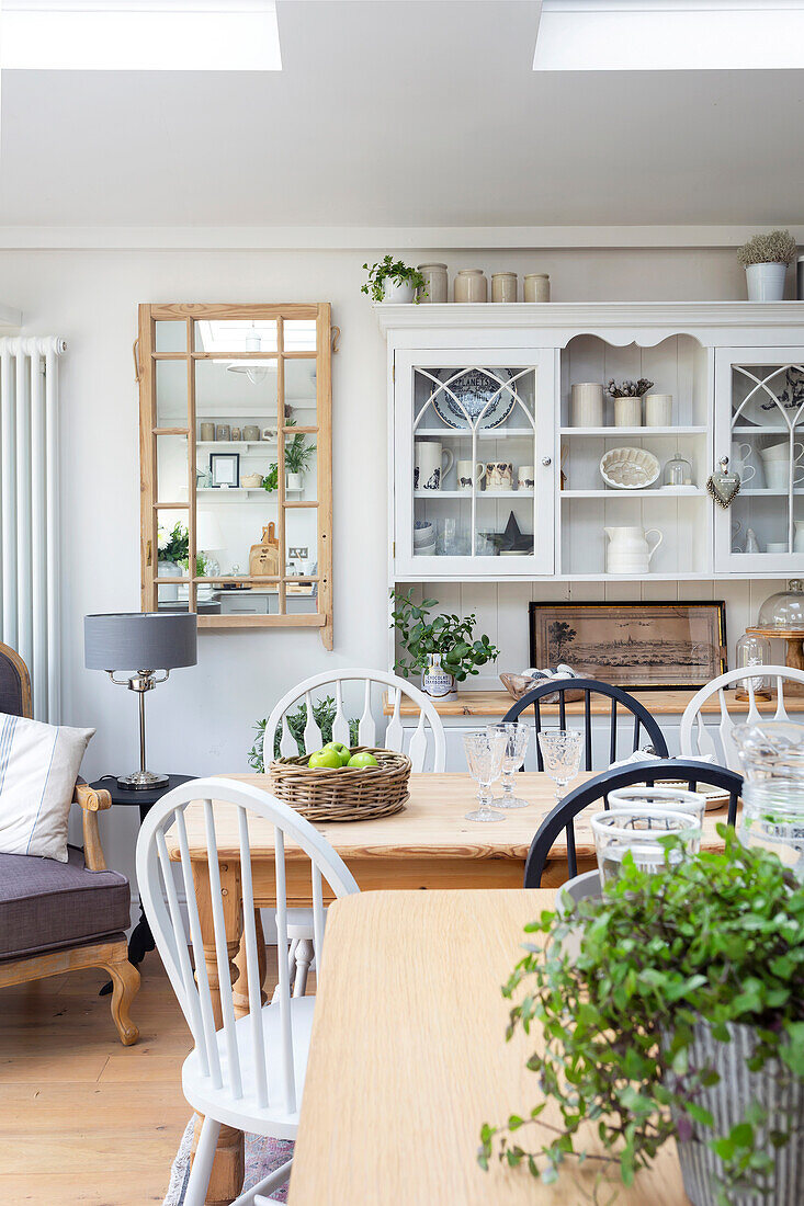 Open plan kitchen diner with monochrome theme and skylights Oxfordshire UK