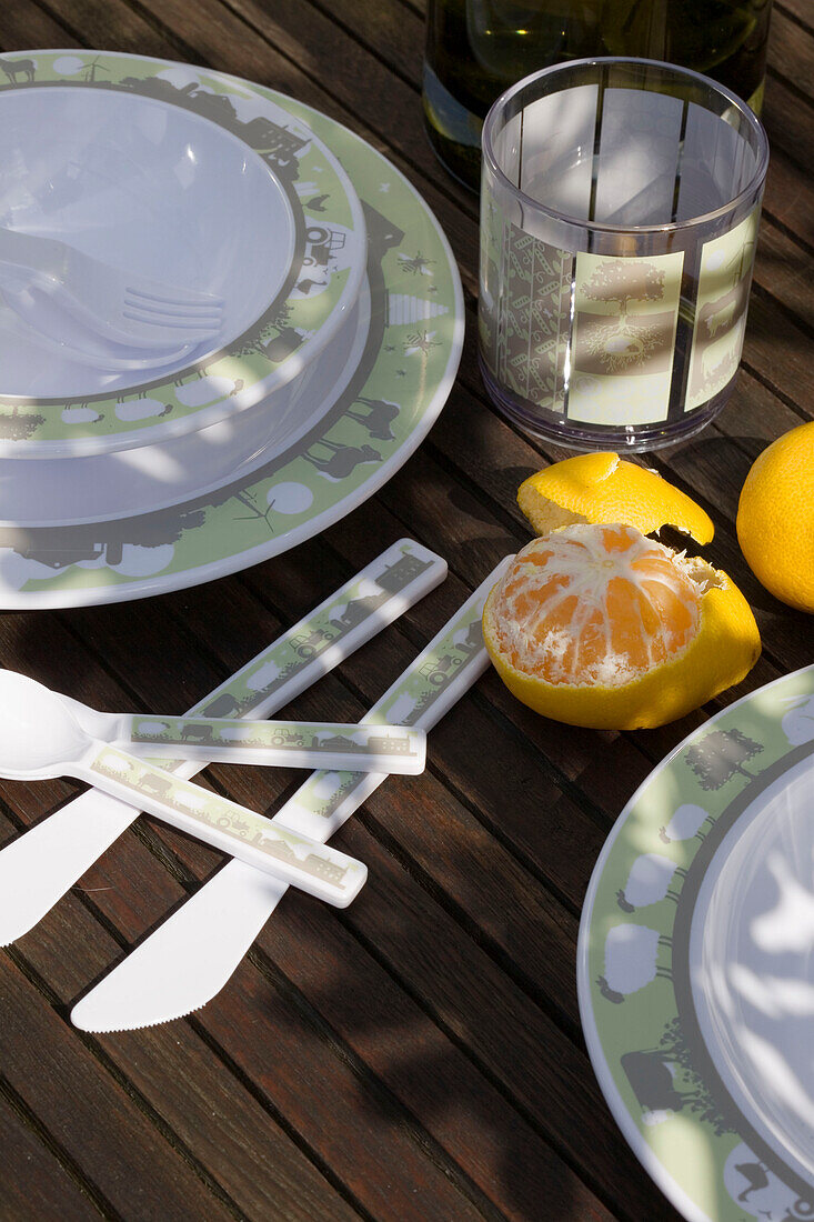 Mini Moderns tableware on balcony of London home UK