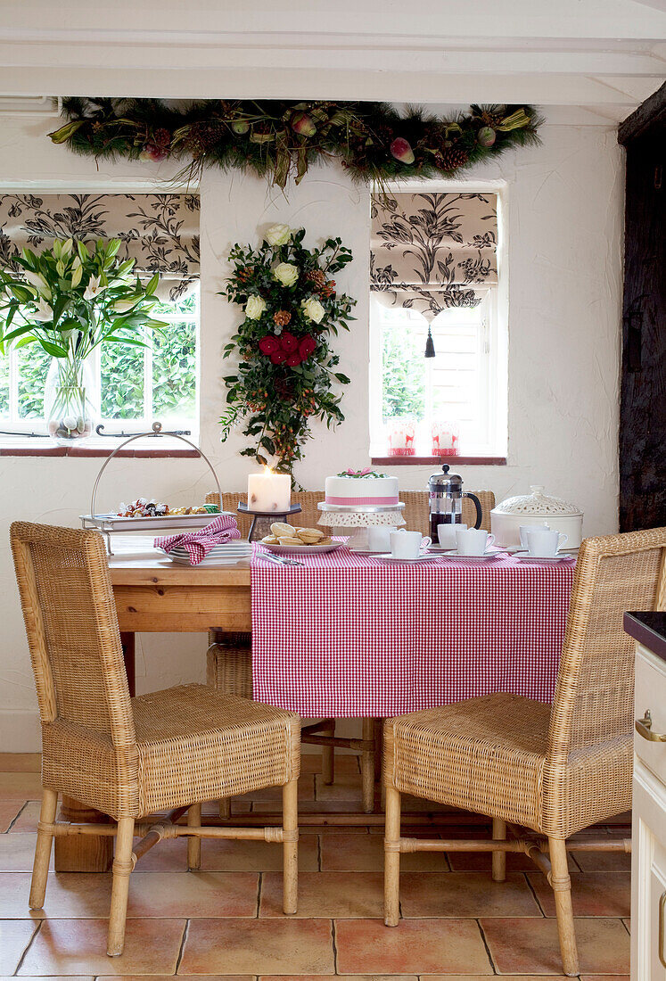 Cakes and coffee on table of Sussex home UK