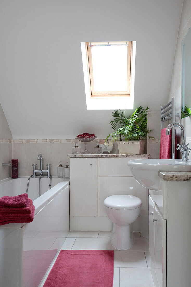 Attic bathroom in contemporary Kent cottage, England, UK