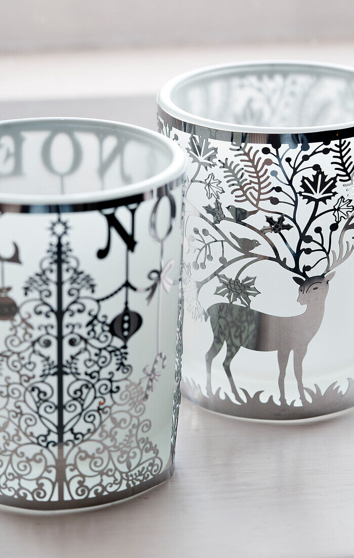 Decorative Christmas candle holders in Berkshire home,  England,  UK