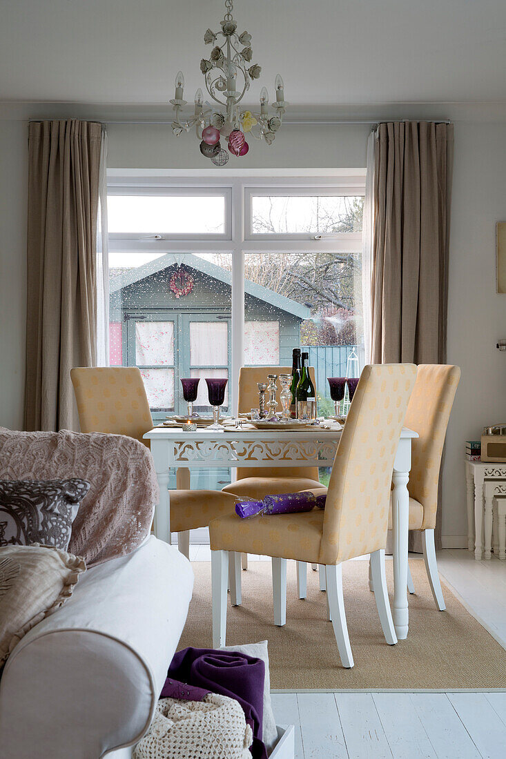 Chairs at table in open plan dining room of Laughton home  Sheffield  UK