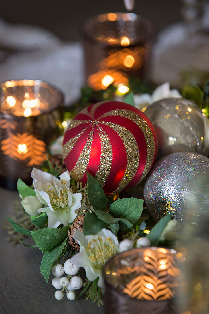 Tealights and baubles in London townhouse UK