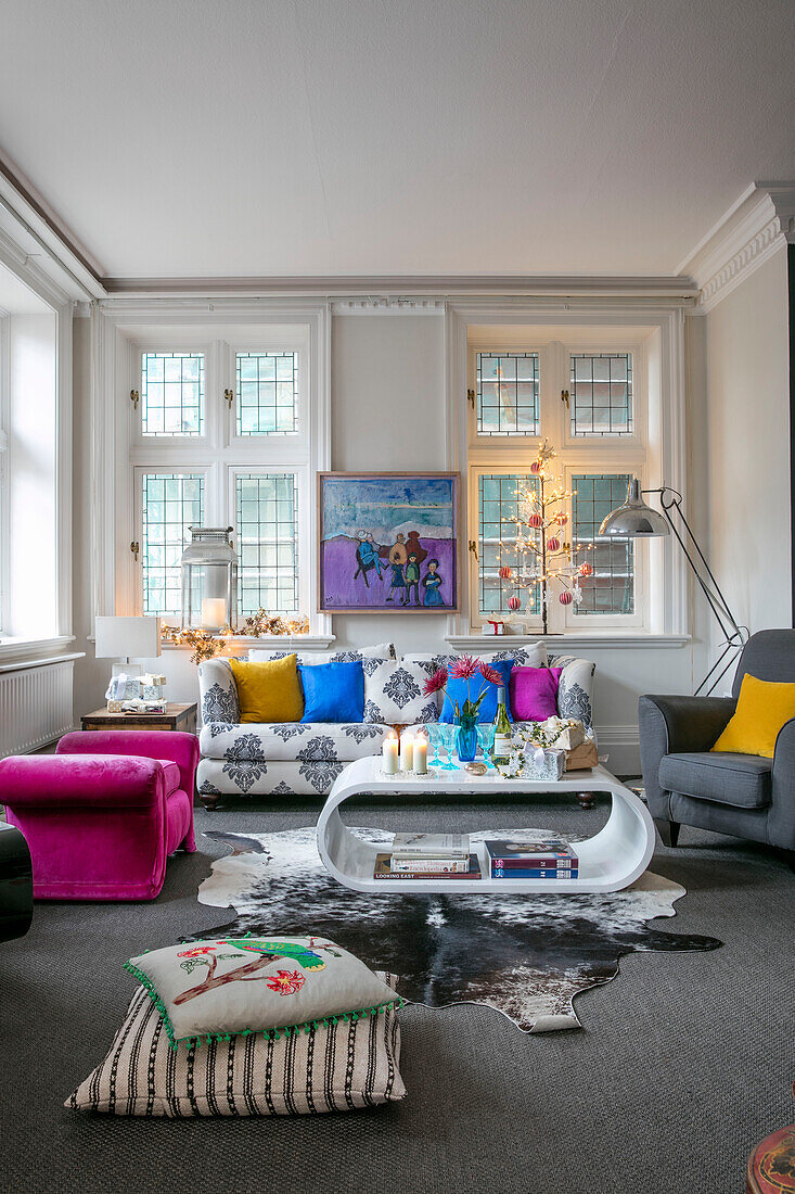 Colourful living room in Hove apartment East Sussex UK