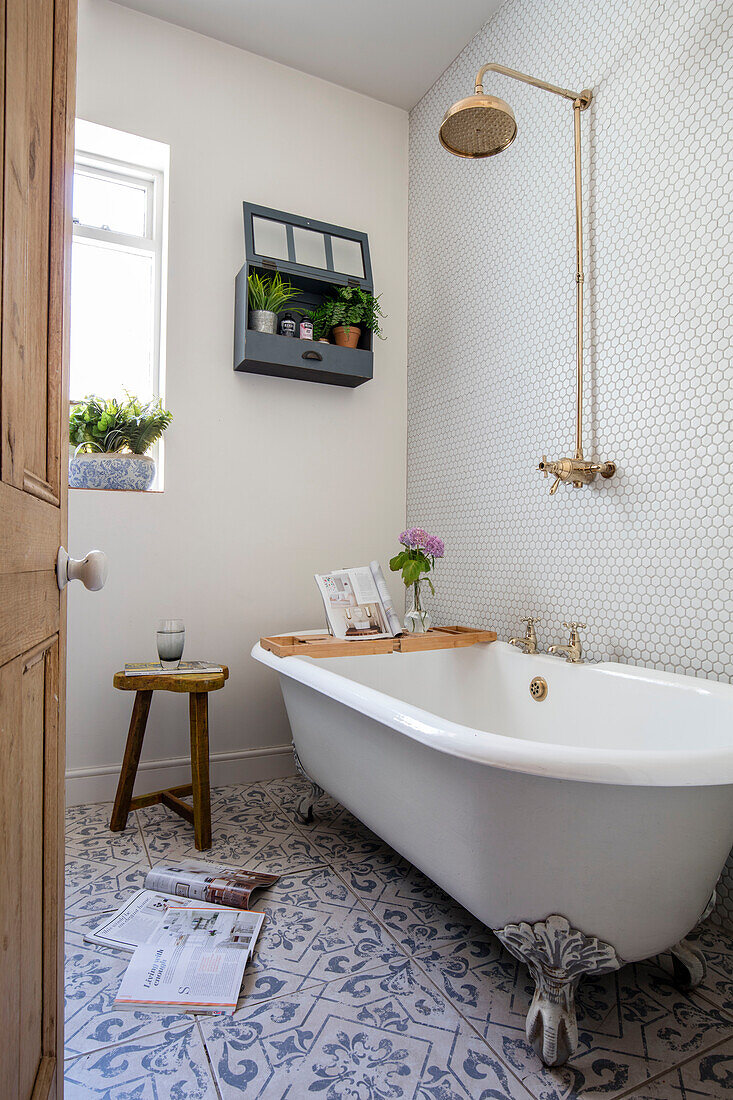 Moroccan style tiles and copper pipework in Victorian terraced house Manchester UK