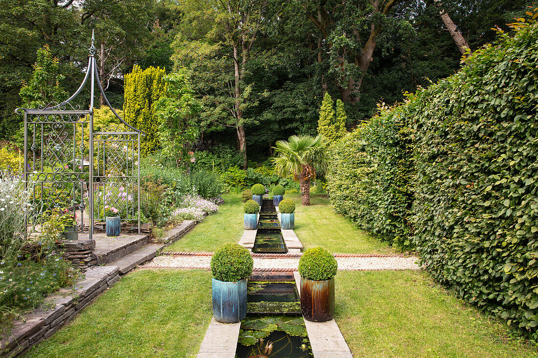 Garden steps and rill Wales UK