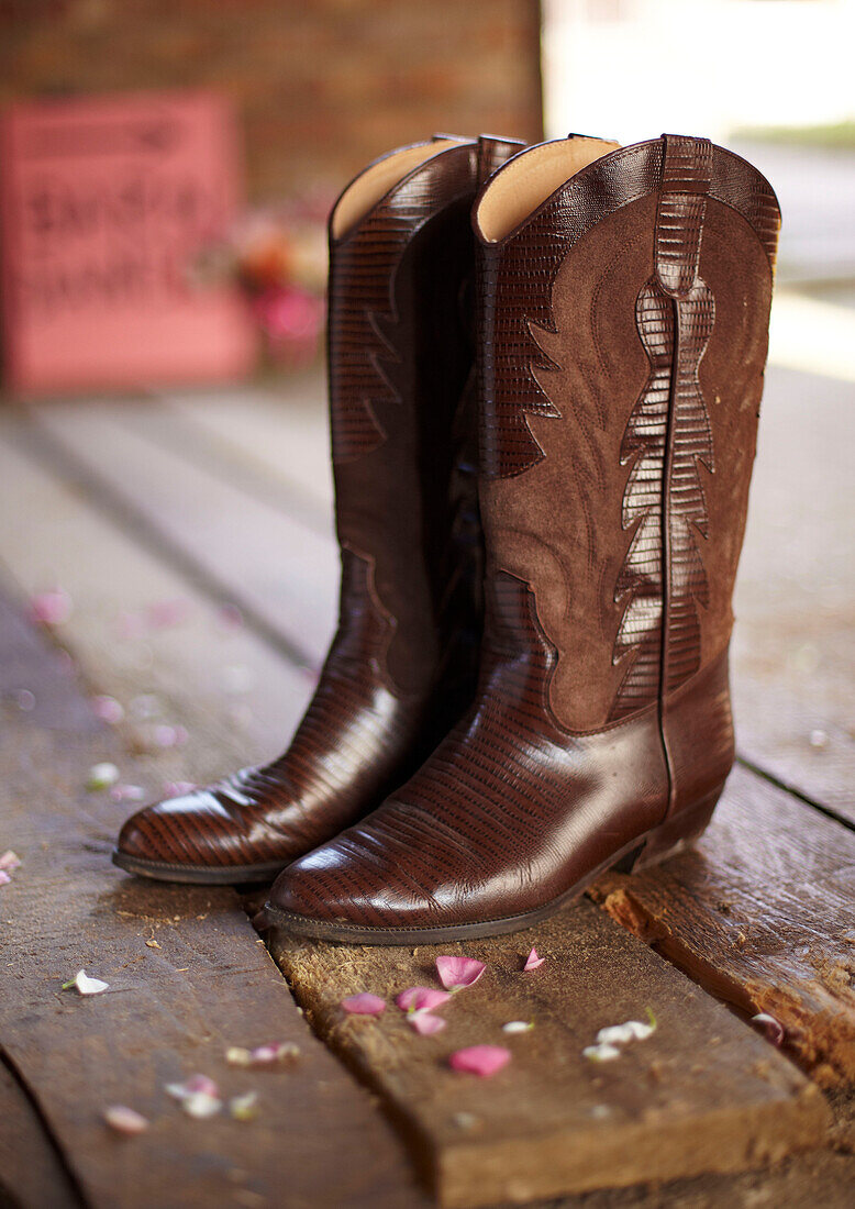 Pair of brown leather cowboy boots