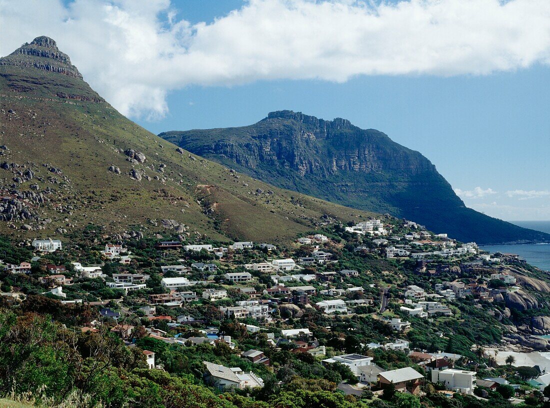 Houses built on the edge of the mountain Lions Point in Cape Town