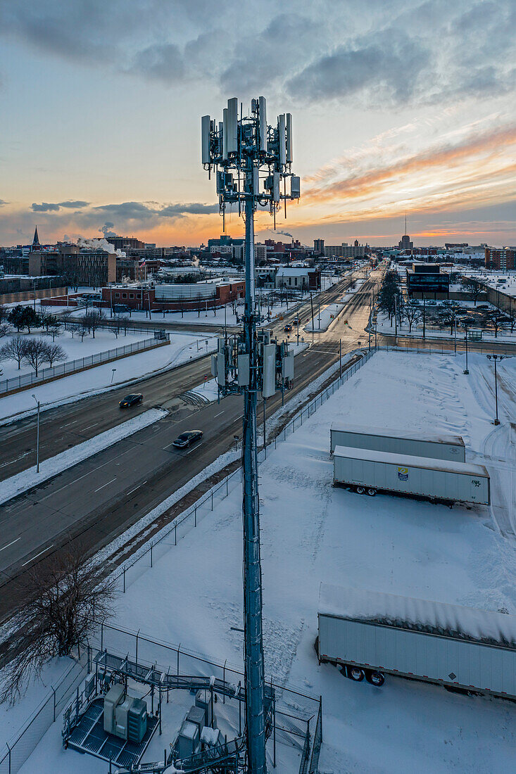 Cell phone tower, aerial photograph
