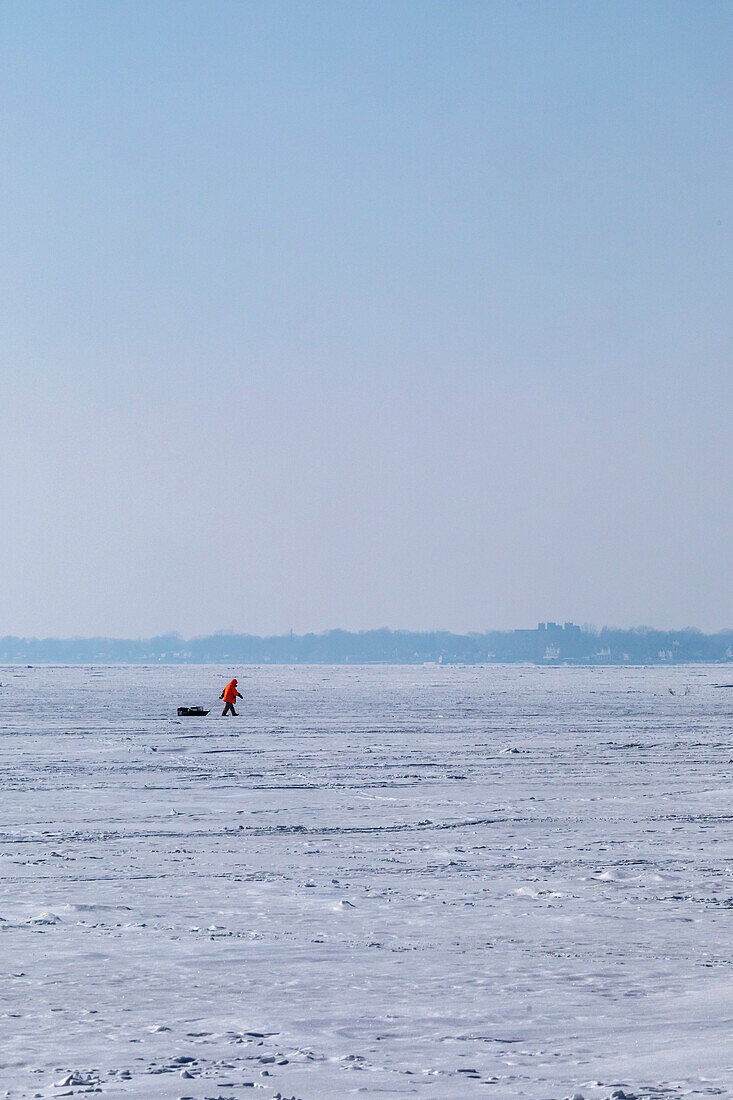 Ice Fishing on Lake St Clair, Harrison Township, USA